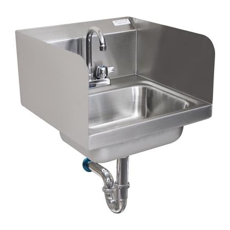 Hand Sink Stanless Steel W/Side Splashes, Faucet P-Trap 2 Holes